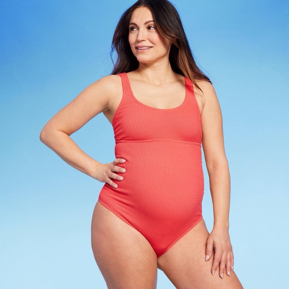 Isabel Maternity by Ingrid & Isabel coral  Scoop Neck One Piece